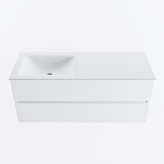 Mondiaz VICA 120cm badmeubel onderkast Talc 2 lades. Wastafel CLOUD links zonder kraangat, kleur Talc.