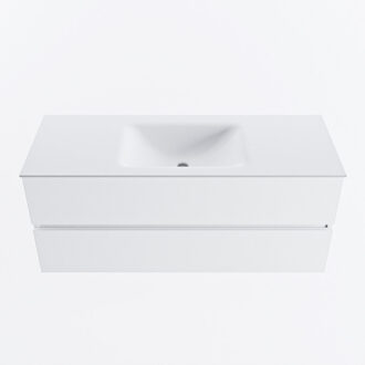 Mondiaz VICA 120cm badmeubel onderkast Talc 2 lades. Wastafel CLOUD midden zonder kraangat, kleur Talc.