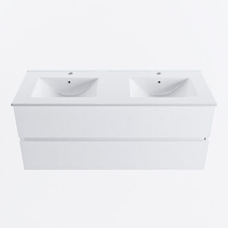 Mondiaz VICA 120cm badmeubel onderkast Talc 2 lades. Wastafel DENIA dubbel 2 kraangaten, kleur Glanzend Wit.