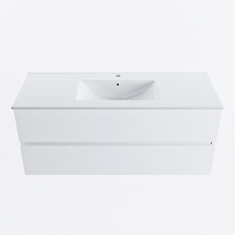 Mondiaz VICA 120cm badmeubel onderkast Talc 2 lades. Wastafel DENIA midden 1 kraangat, kleur Glanzend Wit.