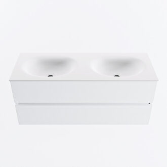 Mondiaz VICA 120cm badmeubel onderkast Talc 2 lades. Wastafel MOON dubbel 2 kraangaten, kleur Talc.