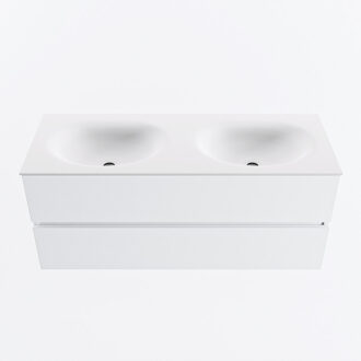 Mondiaz VICA 120cm badmeubel onderkast Talc 2 lades. Wastafel MOON dubbel zonder kraangat, kleur Talc.