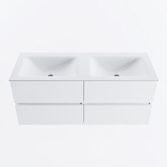 Mondiaz VICA 120cm badmeubel onderkast Talc 4 lades. Wastafel CLOUD dubbel 2 kraangaten, kleur Talc.