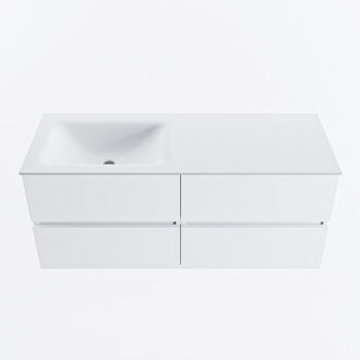 Mondiaz VICA 120cm badmeubel onderkast Talc 4 lades. Wastafel CLOUD links zonder kraangat, kleur Talc.