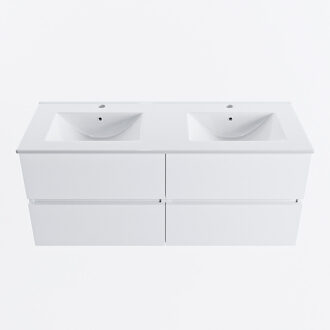 Mondiaz VICA 120cm badmeubel onderkast Talc 4 lades. Wastafel DENIA dubbel 2 kraangaten, kleur Glanzend Wit.