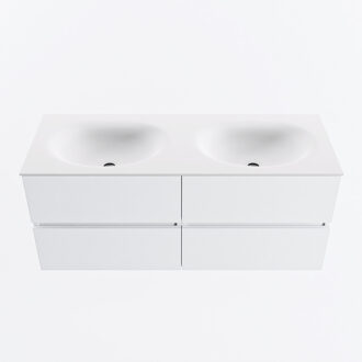 Mondiaz VICA 120cm badmeubel onderkast Talc 4 lades. Wastafel MOON dubbel 2 kraangaten, kleur Talc.