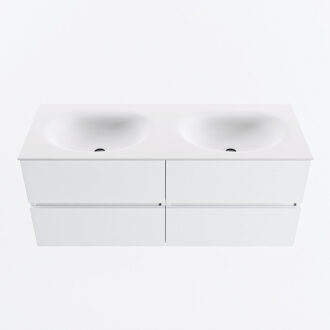 Mondiaz VICA 120cm badmeubel onderkast Talc 4 lades. Wastafel MOON dubbel zonder kraangat, kleur Talc.