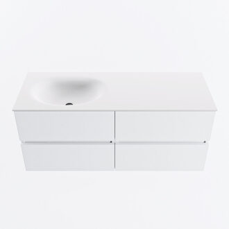 Mondiaz VICA 120cm badmeubel onderkast Talc 4 lades. Wastafel MOON links 1 kraangat, kleur Talc.