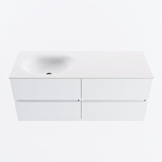 Mondiaz VICA 120cm badmeubel onderkast Talc 4 lades. Wastafel MOON links zonder kraangat, kleur Talc.