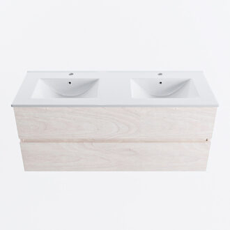 Mondiaz VICA 120cm badmeubel onderkast Underlayment 2 lades. Wastafel DENIA dubbel 2 kraangaten, kleur Glanzend Wit.