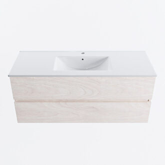 Mondiaz VICA 120cm badmeubel onderkast Underlayment 2 lades. Wastafel DENIA midden 1 kraangat, kleur Glanzend Wit.