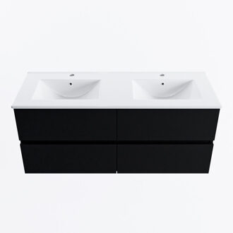 Mondiaz VICA 120cm badmeubel onderkast Urban 4 lades. Wastafel DENIA dubbel 2 kraangaten, kleur Glanzend Wit.