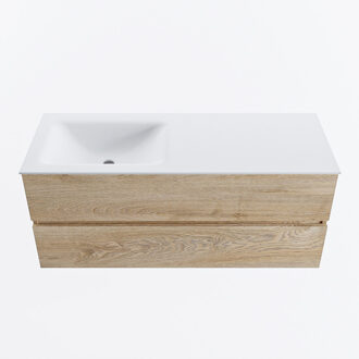 Mondiaz VICA 120cm badmeubel onderkast Washed Oak 2 lades. Wastafel CLOUD links 1 kraangat, kleur Talc.