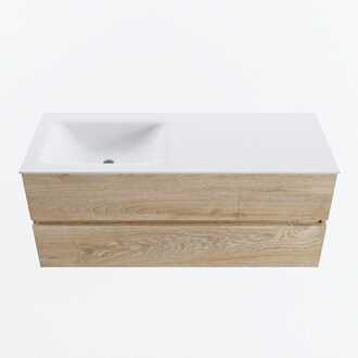 Mondiaz VICA 120cm badmeubel onderkast Washed Oak 2 lades. Wastafel CLOUD links zonder kraangat, kleur Talc.