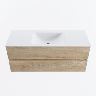 Mondiaz VICA 120cm badmeubel onderkast Washed Oak 2 lades. Wastafel CLOUD midden 1 kraangat, kleur Talc.