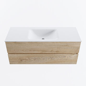 Mondiaz VICA 120cm badmeubel onderkast Washed Oak 2 lades. Wastafel CLOUD midden zonder kraangat, kleur Talc.