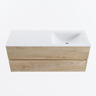 Mondiaz VICA 120cm badmeubel onderkast Washed Oak 2 lades. Wastafel CLOUD rechts 1 kraangat, kleur Talc.