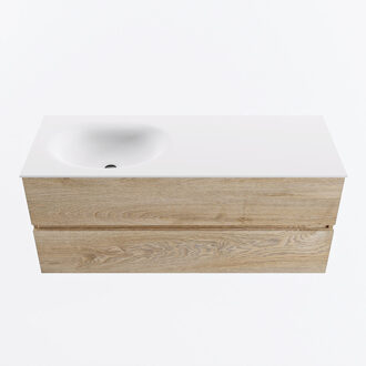 Mondiaz VICA 120cm badmeubel onderkast Washed Oak 2 lades. Wastafel MOON links 1 kraangat, kleur Talc.