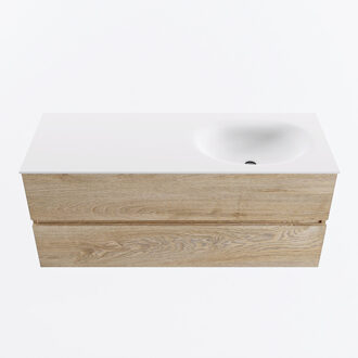 Mondiaz VICA 120cm badmeubel onderkast Washed Oak 2 lades. Wastafel MOON rechts 1 kraangat, kleur Talc.