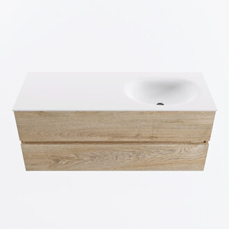 Mondiaz VICA 120cm badmeubel onderkast Washed Oak 2 lades. Wastafel MOON rechts zonder kraangat, kleur Talc.