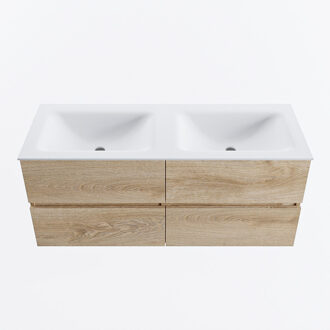 Mondiaz VICA 120cm badmeubel onderkast Washed Oak 4 lades. Wastafel CLOUD dubbel 2 kraangaten, kleur Talc.