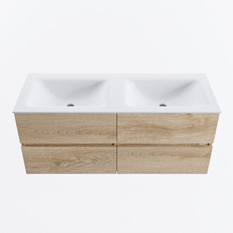 Mondiaz VICA 120cm badmeubel onderkast Washed Oak 4 lades. Wastafel CLOUD dubbel zonder kraangat, kleur Talc.