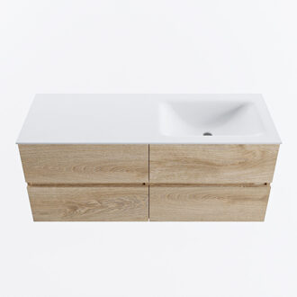 Mondiaz VICA 120cm badmeubel onderkast Washed Oak 4 lades. Wastafel CLOUD rechts 1 kraangat, kleur Talc.