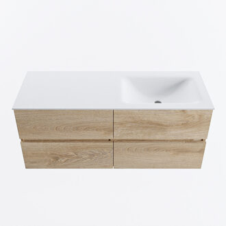 Mondiaz VICA 120cm badmeubel onderkast Washed Oak 4 lades. Wastafel CLOUD rechts zonder kraangat, kleur Talc.