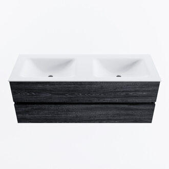 Mondiaz VICA 130cm badmeubel onderkast Antracite 2 lades. Wastafel CLOUD dubbel zonder kraangat, kleur Talc.