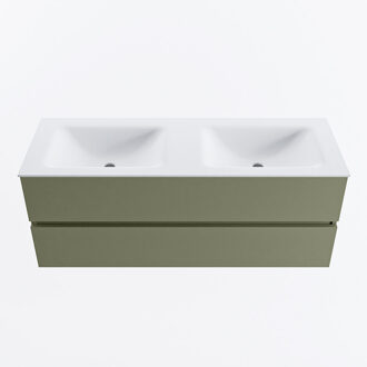 Mondiaz VICA 130cm badmeubel onderkast Army 2 lades. Wastafel CLOUD dubbel zonder kraangat, kleur Talc.