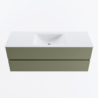 Mondiaz VICA 130cm badmeubel onderkast Army 2 lades. Wastafel CLOUD midden zonder kraangat, kleur Talc.