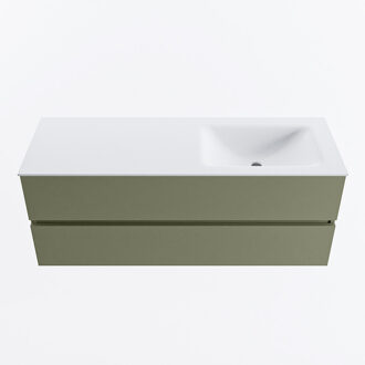 Mondiaz VICA 130cm badmeubel onderkast Army 2 lades. Wastafel CLOUD rechts zonder kraangat, kleur Talc.