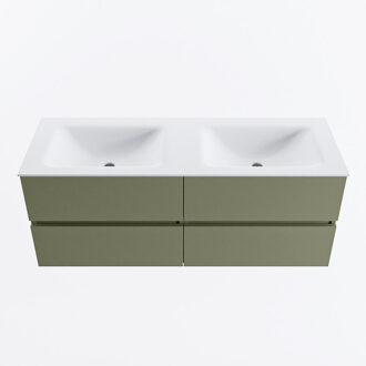 Mondiaz VICA 130cm badmeubel onderkast Army 4 lades. Wastafel CLOUD dubbel zonder kraangat, kleur Talc.