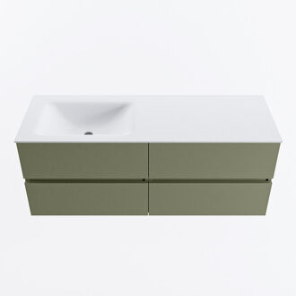 Mondiaz VICA 130cm badmeubel onderkast Army 4 lades. Wastafel CLOUD links zonder kraangat, kleur Talc.