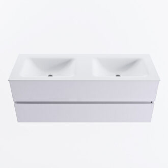 Mondiaz VICA 130cm badmeubel onderkast Cale 2 lades. Wastafel CLOUD dubbel zonder kraangat, kleur Talc.