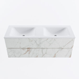 Mondiaz VICA 130cm badmeubel onderkast Carrara 2 lades. Wastafel CLOUD dubbel 2 kraangaten, kleur Talc. Cararra