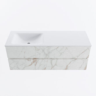 Mondiaz VICA 130cm badmeubel onderkast Carrara 2 lades. Wastafel CLOUD links zonder kraangat, kleur Talc. Cararra