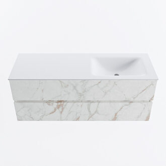 Mondiaz VICA 130cm badmeubel onderkast Carrara 2 lades. Wastafel CLOUD rechts zonder kraangat, kleur Talc. Cararra