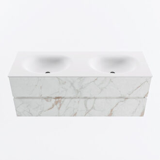 Mondiaz VICA 130cm badmeubel onderkast Carrara 2 lades. Wastafel MOON dubbel 2 kraangaten, kleur Talc. Cararra