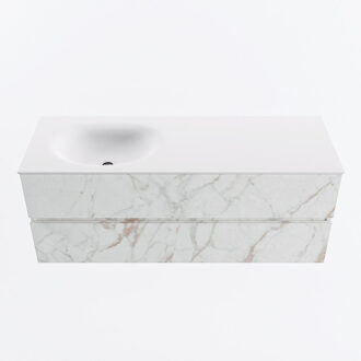 Mondiaz VICA 130cm badmeubel onderkast Carrara 2 lades. Wastafel MOON links 1 kraangat, kleur Talc. Cararra