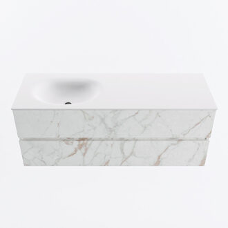 Mondiaz VICA 130cm badmeubel onderkast Carrara 2 lades. Wastafel MOON links zonder kraangat, kleur Talc. Cararra