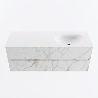 Mondiaz VICA 130cm badmeubel onderkast Carrara 2 lades. Wastafel MOON rechts zonder kraangat, kleur Talc. Cararra