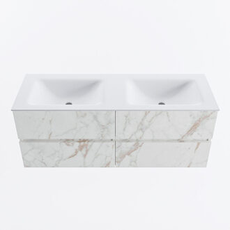 Mondiaz VICA 130cm badmeubel onderkast Carrara 4 lades. Wastafel CLOUD dubbel zonder kraangat, kleur Talc. Cararra