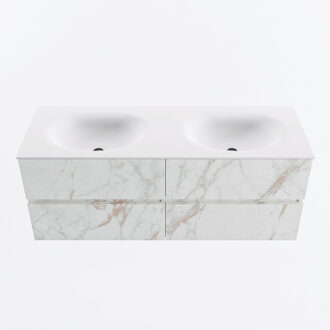 Mondiaz VICA 130cm badmeubel onderkast Carrara 4 lades. Wastafel MOON dubbel 2 kraangaten, kleur Talc. Cararra