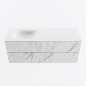 Mondiaz VICA 130cm badmeubel onderkast Carrara 4 lades. Wastafel MOON links 1 kraangat, kleur Talc. Cararra