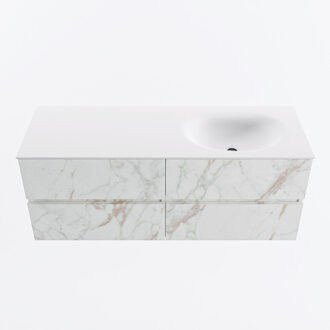 Mondiaz VICA 130cm badmeubel onderkast Carrara 4 lades. Wastafel MOON rechts 1 kraangat, kleur Talc. Cararra