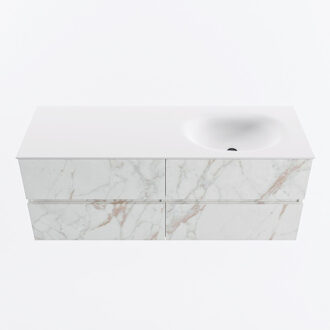 Mondiaz VICA 130cm badmeubel onderkast Carrara 4 lades. Wastafel MOON rechts zonder kraangat, kleur Talc. Cararra