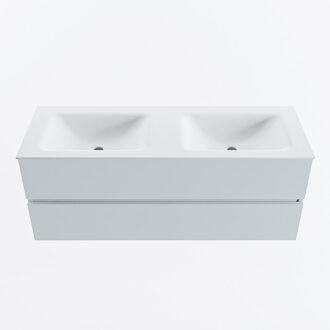 Mondiaz VICA 130cm badmeubel onderkast Clay 2 lades. Wastafel CLOUD dubbel zonder kraangat, kleur Talc.