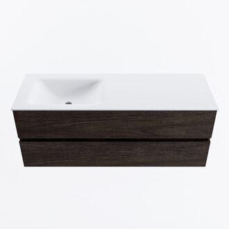 Mondiaz VICA 130cm badmeubel onderkast Dark Brown 2 lades. Wastafel CLOUD links 1 kraangat, kleur Talc.