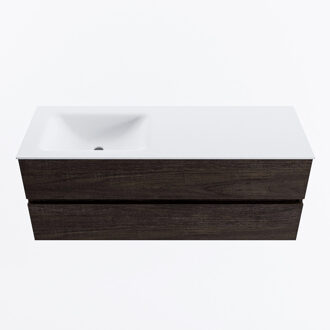 Mondiaz VICA 130cm badmeubel onderkast Dark Brown 2 lades. Wastafel CLOUD links zonder kraangat, kleur Talc.